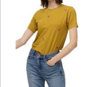 J.Crew embroidered Rose GOLDEN CHARTREUSE crew neck shirt